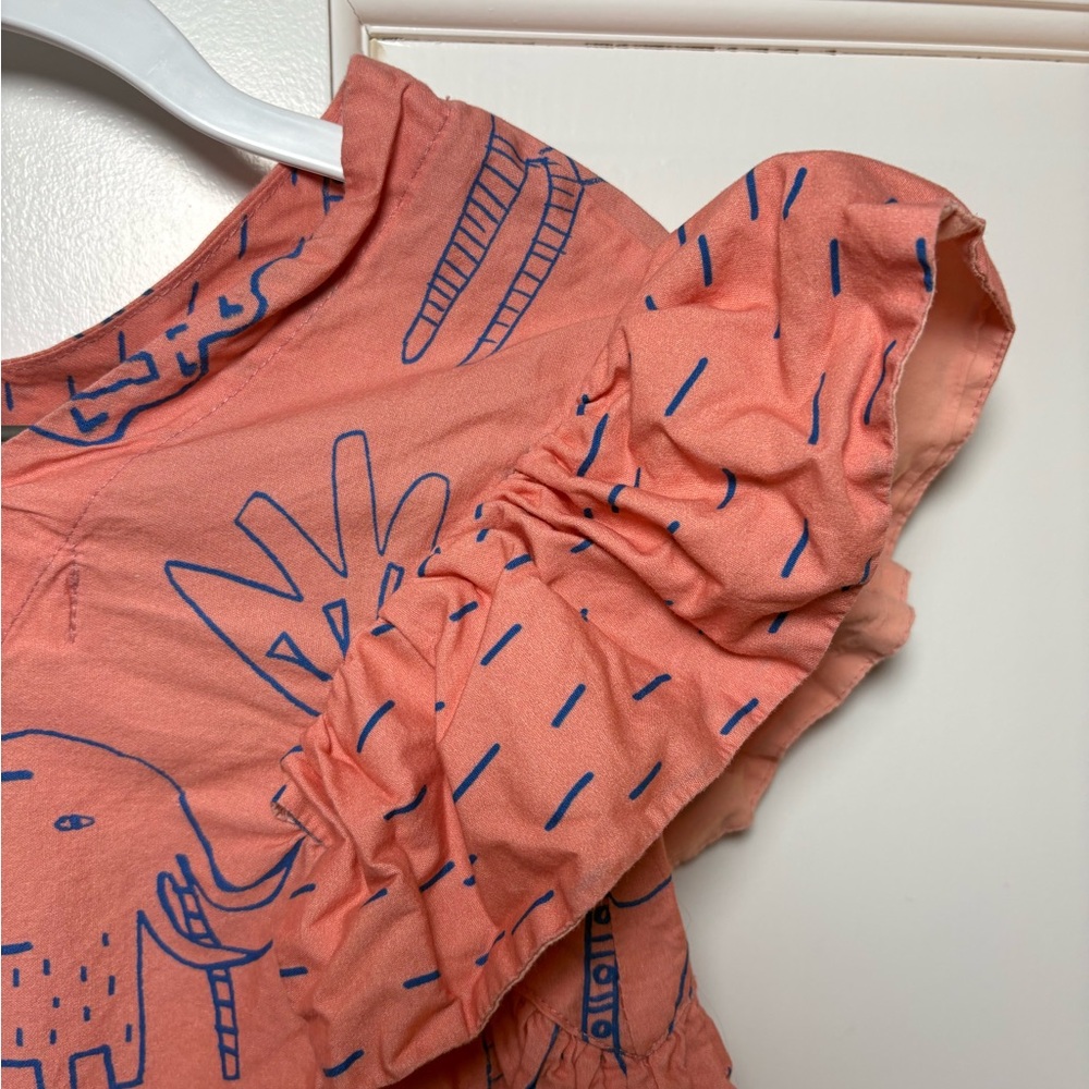 Coral Elephant Print Ruffle Sleeve Dress - Picture 3 of 7